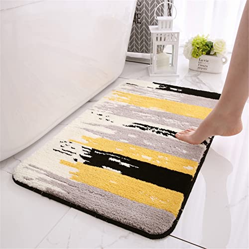 Odot Badezimmerteppich rutschfest Badematte Mikrofaser Waschbar Hochflor Badvorleger Weich Flauschig Badteppich für Badewanne, Dusche, Badezimmer und Schlafzimmer (gelb-grau,50x80cm) von Odot