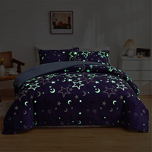 Odot Bettbezug Leuchtend, Erwachsene Teenager Kinder Bettwäsche Set mit Bettbezug & Kissenbezüge, Mikrofaser Bettbezug Set für Einzelbett Doppelbett (Sterne & Mond,135x200cm-2 Teilig) von Odot