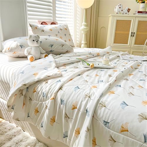 Odot Bettdecke Ohne Bezug Nutzbar Sommer, 2,5 Tog Bettdecke Ohne Bezug Dünne Sommerbettdecke Leicht Doppelseitige Kühldecke Sommerdecke für Bett Sofa (Ginkgoblatt,150 * 200cm) von Odot