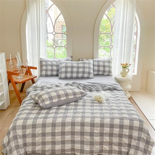 Odot Bettdecke Ohne Bezug Nutzbar Sommer, Bettdecke Ohne Bezug Seersucker Waschbare Dünne Sommerbettdecke Leicht Doppelseitige Sommerdecke für Bett Sofa (Graues Karomuster,150 * 200cm) von Odot