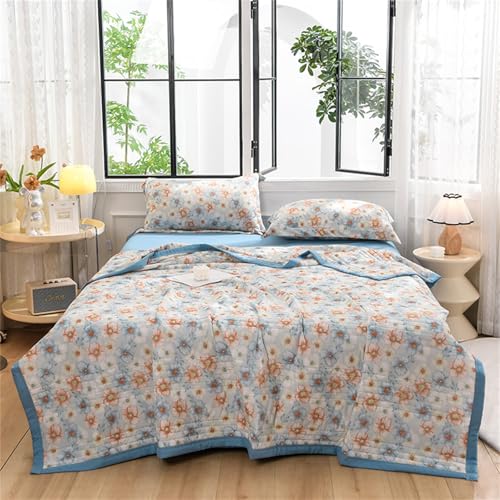 Odot Bettdecke Ohne Bezug Nutzbar Sommer, Waschbare Bettdecke Ohne Bezug Dünne Sommerbettdecke Leicht Doppelseitige Kühldecke Sommerdecke für Bett Sofa (Blaue Blume,150 * 200cm) von Odot