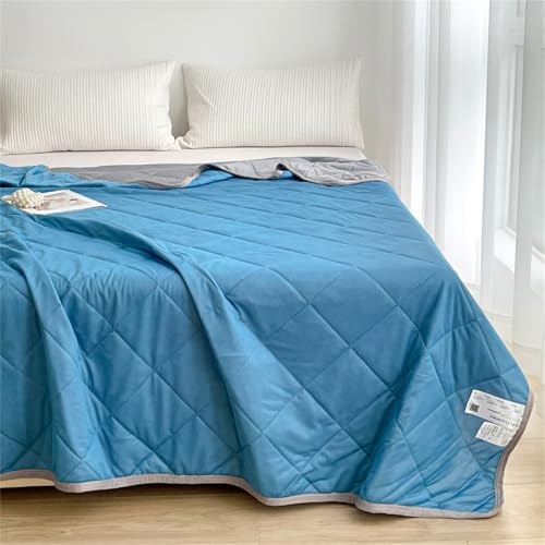 Odot Bettdecke Ohne Bezug Nutzbar Sommer, Waschbare Bettdecke Ohne Bezug Dünne Sommerbettdecke Leicht Doppelseitige Kühldecke Sommerdecke für Bett Sofa (Einfarbig Blau,100 * 150cm) von Odot