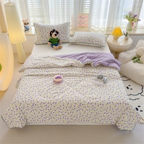 Odot Bettdecke Ohne Bezug Nutzbar Sommer, Waschbare Bettdecke Ohne Bezug Dünne Sommerbettdecke Leicht Doppelseitige Sommerdecke für Bett (Lila Tulpen,150 * 200cm) von Odot