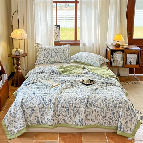 Odot Bettdecke Ohne Bezug Nutzbar Winter, 2,5 Tog Waschbare Bettdecke Ohne Bezug Dünne Sommerbettdecke Leicht Doppelseitige Sommerdecke für Bett Sofa (Blaue Pflanzen,150 * 200cm) von Odot