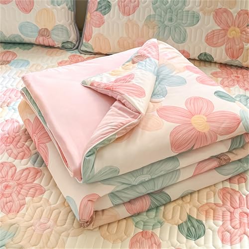 Odot Bettdecke Ohne Bezug Sommer, 3,5 Tog Bettdecke Ohne Bezug Dünne Nutzbar Sommerbettdecke Leicht Doppelseitige Sommerdecke für Bett Sofa (Rosa Blüten,150 * 200cm) von Odot