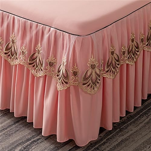 Odot Bettrock Rüschen, Vintage Stil Spitze Design Solide Farbe Spannbettlaken mit Volant Elastische Bettvolants Matratzenschoner Spannbetttücher Spannbetttuch Bettlaken (150x200cm,Blasses Rosa) von Odot