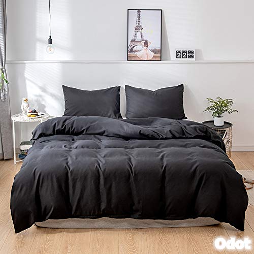 Odot Bettwäsche Set 2/3tlg, Bedding Einfarbig Bedrucktes Atmungsaktive Hypoallergen Bequem Weich und Haltbar Hohe Qualität Bettbezug Kissenbezug (Schwarz,200 * 200cm(3PC)) von Odot