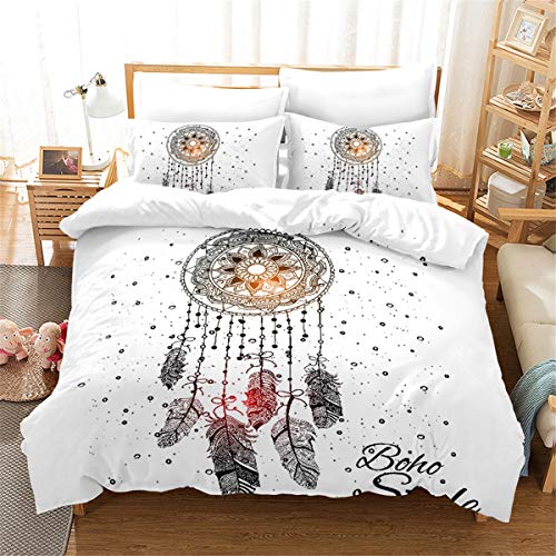 Odot Bettwäsche Set 3 Teilig Bettbezug Set 3 TLG, Mikrofaser 3D Traumfänger Weiche mit Reißverschluss Schließung Bettbezug Garnitur Kissenbezug Babybett Mädchen Junge (140x200cm,Böhmen) von Odot