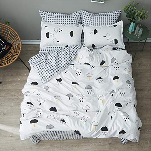 Odot Bettwäsche Sets 4 TLG Bettbezug Set, 4 Teilig Mikrofaser Mode Wende Super Weiche Atmungsaktive Babybett Mädchen Junge Reissverschluss Bettbezug Kissenbezüge Bettlaken (220x240cm,Gitter) von Odot