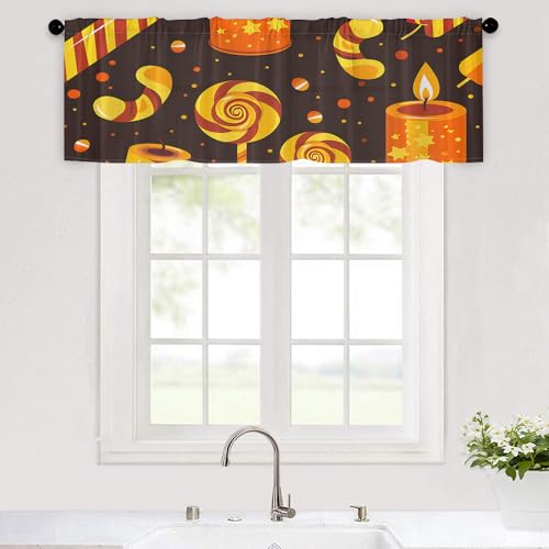 Odot Bistrogardine, Halloween-Druck Nicht Scheibengardine, Küchengardinen mit Stangendurchzug,Vorhänge Wohnzimmer, Moderne Gardinen Kurz für Küchen Esszimmer Badezimmer (Kerze,175x55cm) von Odot