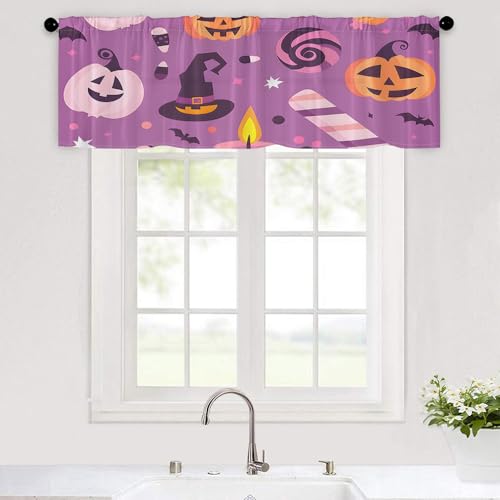 Odot Bistrogardine, Halloween-Druck Nicht Scheibengardine, Küchengardinen mit Stangendurchzug,Vorhänge Wohnzimmer, Moderne Gardinen Kurz für Küchen Esszimmer Badezimmer (Lila,132x45cm) von Odot