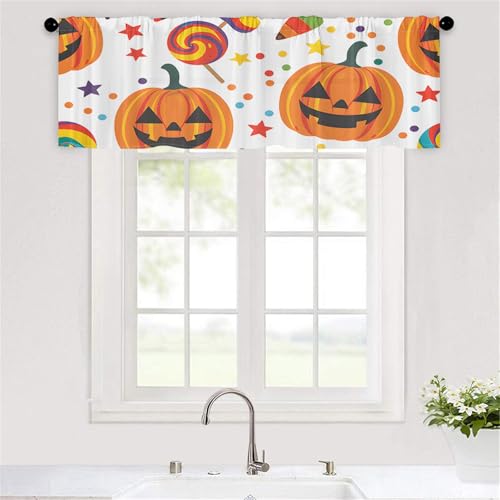 Odot Bistrogardine, Halloween-Drucke Landhaus Scheibengardine, Küchengardinen mit Stangendurchzug, Vorhänge Wohnzimmer, Moderne Gardinen Kurz für Küchen Esszimmer Badezimmer (Weiß,W90xH45cm) von Odot