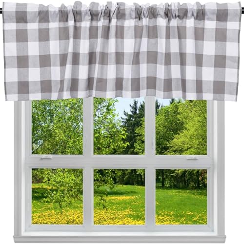 Odot Bistrogardine, Karo Textur Nicht Scheibengardine, Küchengardinen mit Stangendurchzug, Vorhänge Wohnzimmer, Moderne Gardinen Kurz für Küchen Esszimmer Badezimmer (Hellgrau,35x120cm) von Odot