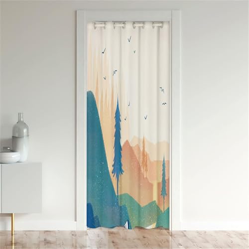 Odot Blackout Vorhang mit Ösen, 3D Bergblick Muster Verdunkelungsvorhänge Raumteiler Vorhang Thermo Türvorhang - Winddicht Türtrenner/Raumverdunkelung, für Fenster (80x180cm,Landschaft A) von Odot