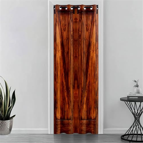 Odot Blackout Vorhang mit Ösen, 3D Holzbrett Drucken Verdunkelungsvorhänge Raumteiler Vorhang Thermo Türvorhang - Winddicht Türtrenner/Raumverdunkelung (Braun,80x180cm) von Odot