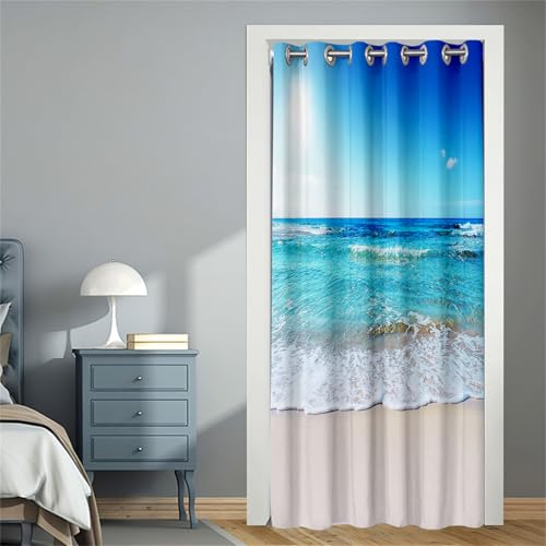Odot Blackout Vorhang mit Ösen, 3D Landschaft Muster Verdunkelungsvorhänge Raumteiler Vorhang Thermo Türvorhang - Winddicht Türtrenner/Raumverdunkelung für Fenster (120x200cm,Meereswellen A) von Odot