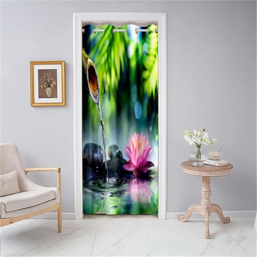 Odot Blackout Vorhang mit Ösen, 3D Pflanze Drucken Verdunkelungsvorhänge Raumteiler Vorhang Thermo Türvorhang - Winddicht Türtrenner/Raumverdunkelung, für Fenster Tür (167x228cm,Lotusblüte) von Odot