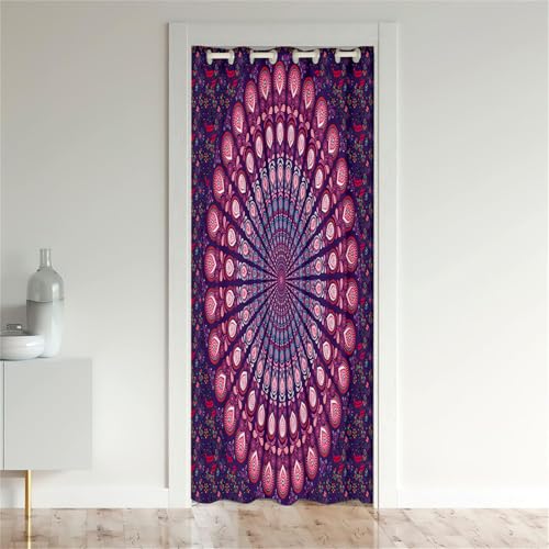 Odot Blackout Vorhang mit Ösen, Mandala Stil 3D Drucken Verdunkelungsvorhänge Raumteiler Vorhang Thermo Türvorhang - Winddicht Türtrenner/Raumverdunkelung (120x200cm,Dunkelviolett) von Odot