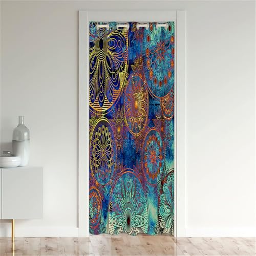 Odot Blackout Vorhang mit Ösen, Mandala Stil 3D Drucken Verdunkelungsvorhänge Raumteiler Vorhang Thermo Türvorhang - Winddicht Türtrenner/Raumverdunkelung (80x180cm,Alt Stil) von Odot
