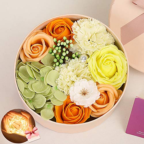 Odot Blumen Seife Rund Geschenk Box Set, Charmant Duftseifen Rosen Blume Duftende Kreative Blume Dekorationen für Valentinstag Muttertag Hochzeit Geburtstag Jahrestag (Gelb) von Odot