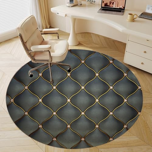 Odot Bodenschutzmatte Bürostuhl, Metalldruck Runde Bürostuhl Unterlage Diverse Größen Schreibtischstuhl Unterlage rutschfest Bodenschutzmatte Gaming Teppich für Hartböden Büro (Lederdruck,120cm) von Odot