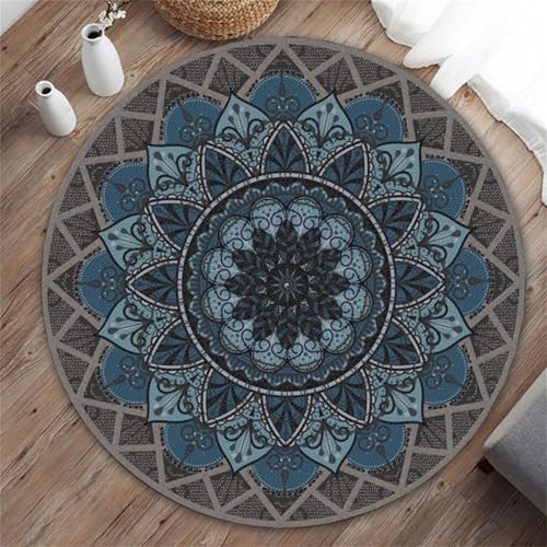 Odot Bodenschutzmatte Bürostuhl, Runde Bürostuhl Unterlage Diverse Größen Schreibtischstuhl Unterlage rutschfest Bodenschutzmatte Gaming Teppich für Hartböden Büro (Blaues Mandala,100cm) von Odot