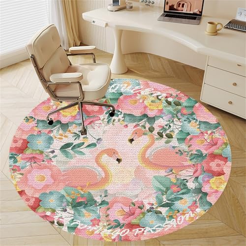 Odot Bodenschutzmatte Bürostuhl, Runde Bürostuhl Unterlage Diverse Größen Schreibtischstuhl Unterlage rutschfest Bodenschutzmatte Gaming Teppich für Hartböden Büro (Flamingo,140cm) von Odot