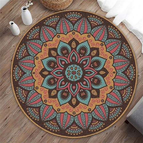 Odot Bodenschutzmatte Bürostuhl, Runde Bürostuhl Unterlage Diverse Größen Schreibtischstuhl Unterlage rutschfest Bodenschutzmatte Gaming Teppich für Hartböden Büro (Klassisches Mandala,120cm) von Odot