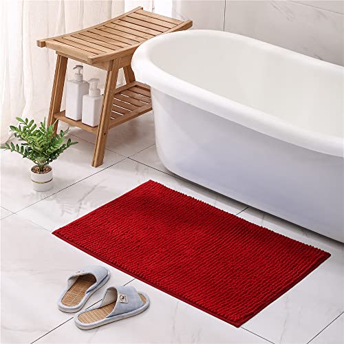 Odot Chenille Badematte, Super Saugfähiger WeicherBad-Teppiche Anti-Rutsch Bequeme Waschbarer Badteppich Flauschiger Badezimmerteppich (40x60cm,Weinrot) von Odot