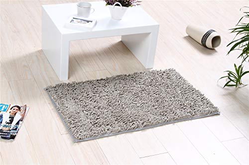 Odot Chenille Badematte, Super Saugfähiger WeicherBad-Teppiche Anti-Rutsch Bequeme Waschbarer Badteppich Flauschiger Badezimmerteppich in Shaggy-Optik (40x60cm,Hellgrau) von Odot