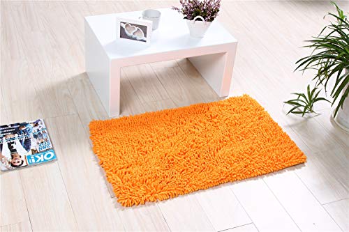 Odot Chenille Badematte, Super Saugfähiger WeicherBad-Teppiche Anti-Rutsch Bequeme Waschbarer Badteppich Flauschiger Badezimmerteppich in Shaggy-Optik (50x80cm,Orange) von Odot