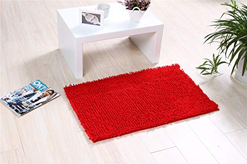 Odot Chenille Badematte, Super Saugfähiger WeicherBad-Teppiche Anti-Rutsch Bequeme Waschbarer Badteppich Flauschiger Badezimmerteppich in Shaggy-Optik (50x80cm,rot) von Odot