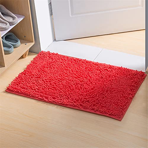 Odot Chenille Badematte, Super Saugfähiger WeicherBad-Teppiche Anti-Rutsch Bequeme Waschbarer Badteppich Flauschiger Badezimmerteppich in Shaggy-Optik (Dunkelrot,40x60cm) von Odot