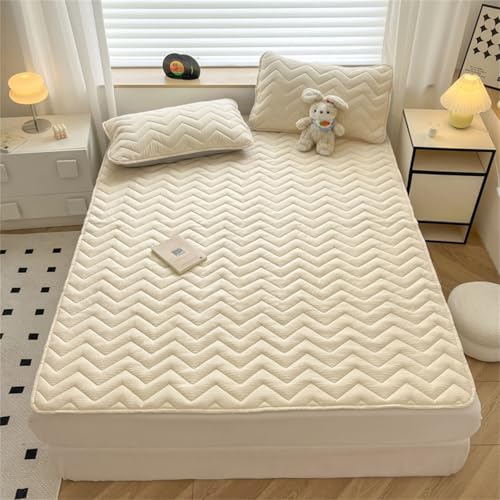Odot Chevron Gesteppt Matratzenschoner, Seersucker Matratzenschutzbezüge Matratzenauflage Weiche Matratzen Topper Wärme Matratzentopper Matratzenbezug für Matratzen (180x200cm,Cremegelb) von Odot