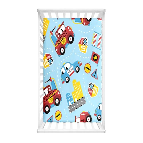 Odot Cot Bed Fitted Sheet,Cartoon Style Moses Basket Fitted Sheet Soft Durable Microfibre Crib Bedsheets Bassinet Bedsheet Mattress Protector for Kids Boy Girl (Auto,80x160cm) von Odot
