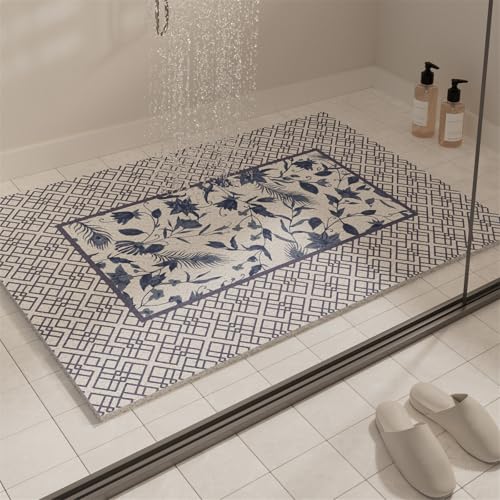 Odot Duschmatte rutschfest, Retro-Textur Schnelltrocknend PVC-Luffa Badewannenmatte, Badezimmerteppich mit Ablaufloch, Weich Komfort Badteppich, Duschvorleger für Nassbereiche (Blau 2,80x120cm) von Odot