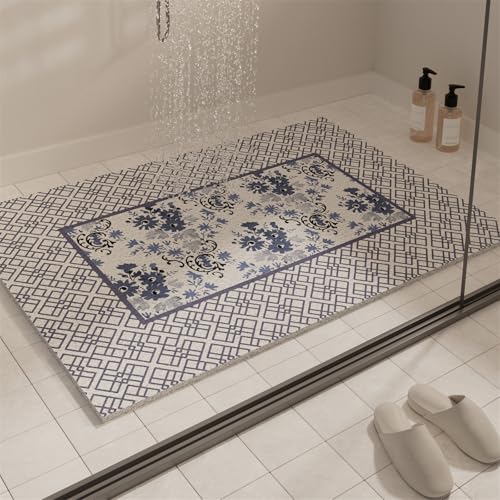 Odot Duschmatte rutschfest, Retro-Textur Schnelltrocknend PVC-Luffa Badewannenmatte, Badezimmerteppich mit Ablaufloch, Weich Komfort Badteppich, Duschvorleger für Nassbereiche (Blau 3,60x120cm) von Odot