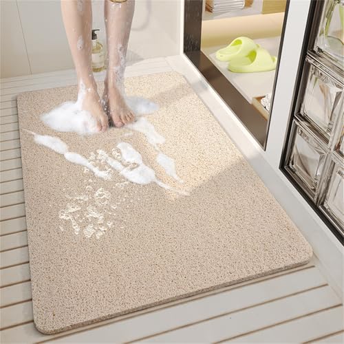 Odot Duschmatte rutschfest, Volltonfarbe Schnelltrocknend PVC-Luffa Badewannenmatte, Badezimmerteppich mit Ablaufloch, Weich Komfort Badteppich, Duschvorleger für Nassbereiche (Beige,60x60cm) von Odot