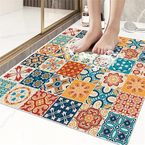 Odot Duschmatte rutschfest,Schnelltrocknend PVC-Luffa Badewannenmatte,Badezimmerteppich mit Ablaufloch,Bunt Wasserdurchlässig Badteppich,Duschvorleger Badewanne/Nassbereiche (Bunt,60x90cm) von Odot