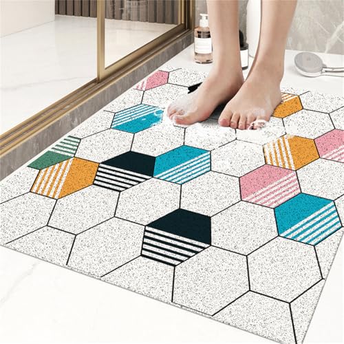 Odot Duschmatte rutschfest,Schnelltrocknend PVC-Luffa Badewannenmatte,Badezimmerteppich mit Ablaufloch,Bunt Wasserdurchlässig Badteppich,Duschvorleger Badewanne/Nassbereiche (Bunt 2,80x120cm) von Odot