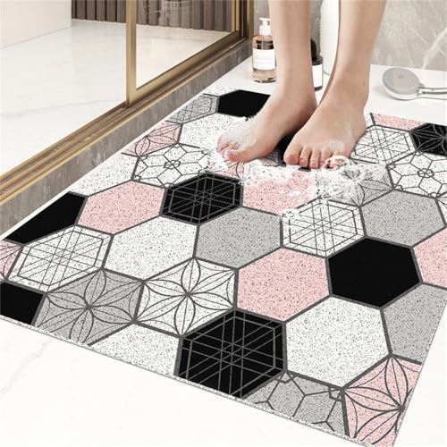 Odot Duschmatte rutschfest,Schnelltrocknend PVC-Luffa Badewannenmatte,Badezimmerteppich mit Ablaufloch,Bunt Wasserdurchlässig Badteppich,Duschvorleger Badewanne/Nassbereiche (Grau,80x120cm) von Odot