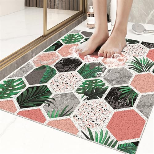 Odot Duschmatte rutschfest,Schnelltrocknend PVC-Luffa Badewannenmatte,Badezimmerteppich mit Ablaufloch,Bunt Wasserdurchlässig Badteppich,Duschvorleger Badewanne/Nassbereiche (Grüne Blätter,45x75cm) von Odot