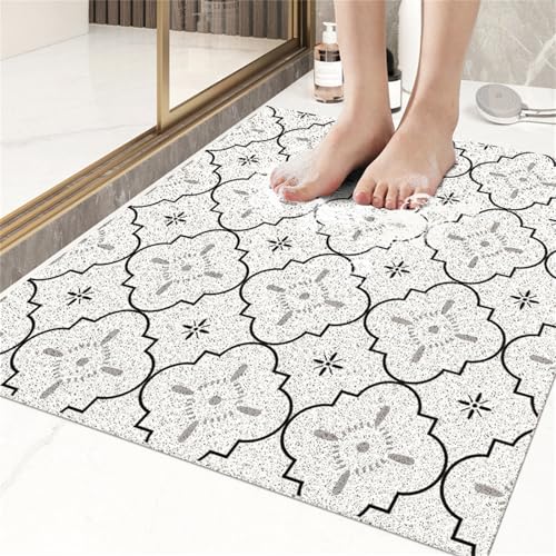 Odot Duschmatte rutschfest,Schnelltrocknend PVC-Luffa Badewannenmatte,Badezimmerteppich mit Ablaufloch,Bunt Wasserdurchlässig Badteppich,Duschvorleger Badewanne/Nassbereiche (Hellgrau,90x120cm) von Odot