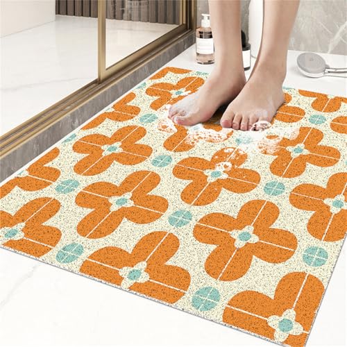 Odot Duschmatte rutschfest,Schnelltrocknend PVC-Luffa Badewannenmatte,Badezimmerteppich mit Ablaufloch,Bunt Wasserdurchlässig Badteppich,Duschvorleger Badewanne/Nassbereiche (Orange,60x60cm) von Odot