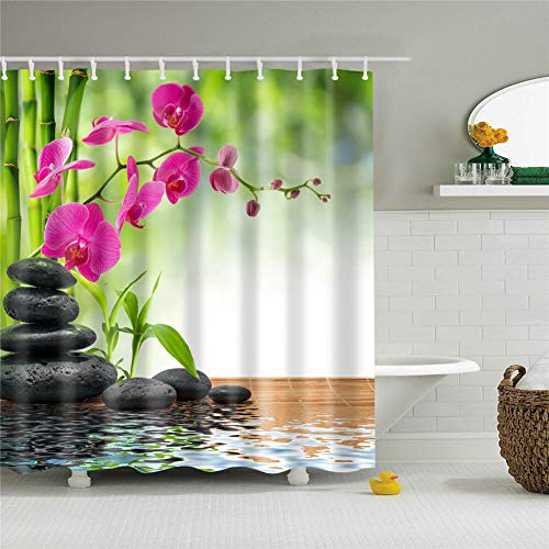 Odot Duschvorhang Wasserabweisend Waschbar Shower Curtains 3D Digitaldruck Duschvorhänge aus Polyester Wasserdicht Badvorhänge mit 12 Duschvorhängeringen (Blumenzweig,180x200cm) von Odot