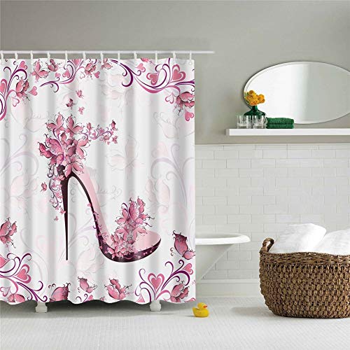Odot Duschvorhang Wasserabweisend Waschbar Shower Curtains 3D Digitaldruck Duschvorhänge aus Polyester Wasserdicht Badvorhänge mit 12 Duschvorhängeringen (rosa High Heels,180x200cm) von Odot