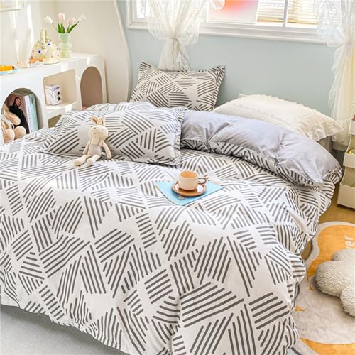 Odot Einfach Stil Bettwäsche-Sets 4teilig, Bettwäsche Set mit Bettbezug, Bettlaken & Kissenbezüge,Bettbezug Set für Einzelbett Doppelbett,Erwachsene Teenager Kinder (200x230cm,Graue Linien) von Odot