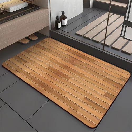 Odot Einfache Holzmaserung Badematte rutschfest, Schnelltrocknende Badezimmerteppich Super Saugfähig Kieselgur Duschmatte Absorbierende Badvorleger für Badewannen Badezimmer (Braun 3,60x90cm) von Odot