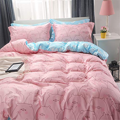 Odot Einhorn Bettwäsche Bettbezug Set 3 TLG, Bettwäsche-Set 3 Teilig Mikrofaser Wende Weiche Atmungsaktive mit Bettbezug Kissenbezüge Babybett Kinder Mädchen Junge (220x240cm,Rosa Schwein) von Odot