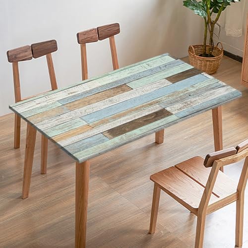 Odot Elastische Tischdecke, 3D-Holzmaserung Tischtuch mit Elastischer Kante, Rechteckige Tischdecke für Outdoor Klapptisch Terrasse Picknick Camping Esszimmer Küche (Aqua Blau,140x80cm) von Odot